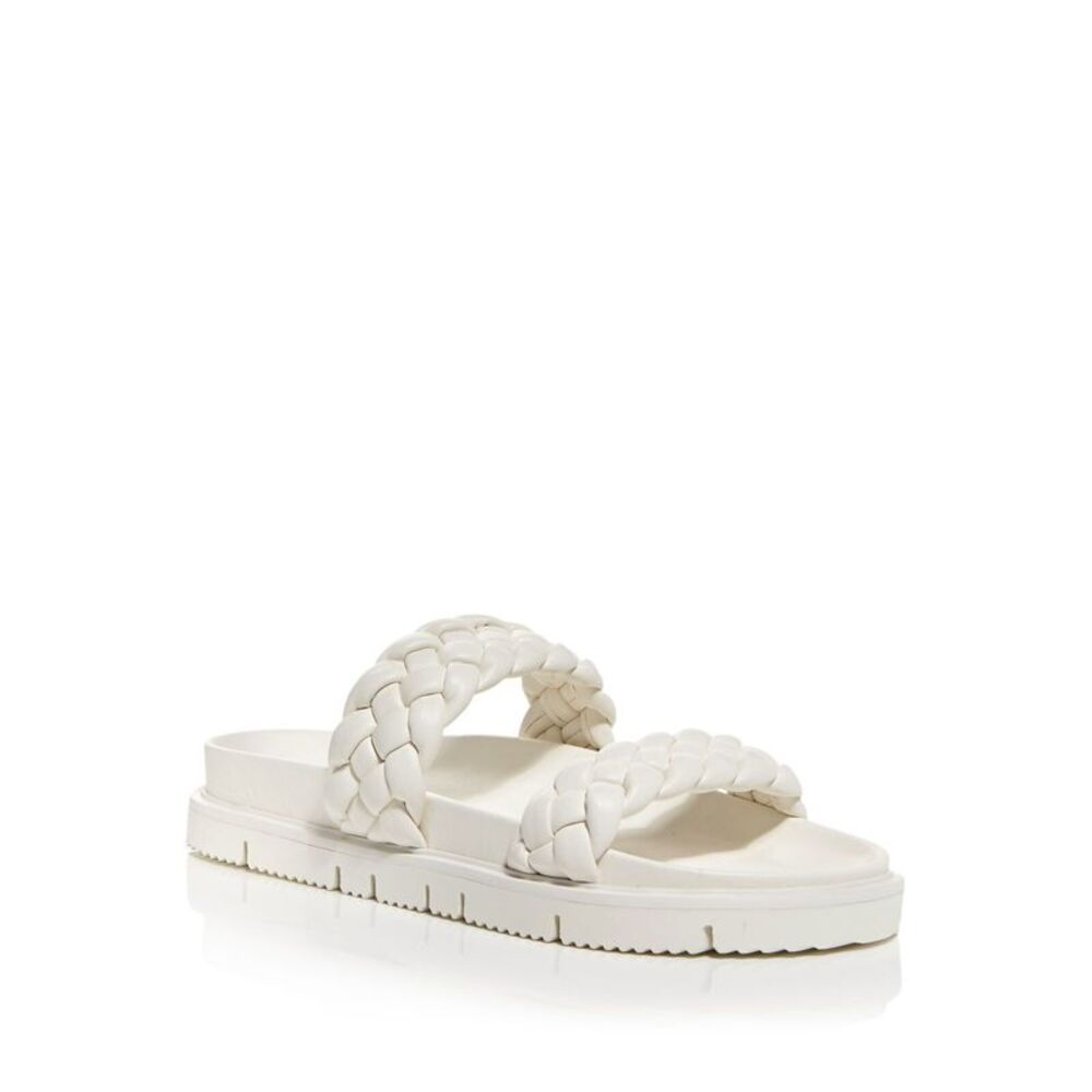 AQUA Womens White 1/2" Platform Logo Round Toe Wedge Slip On Slide Sandals 9 M